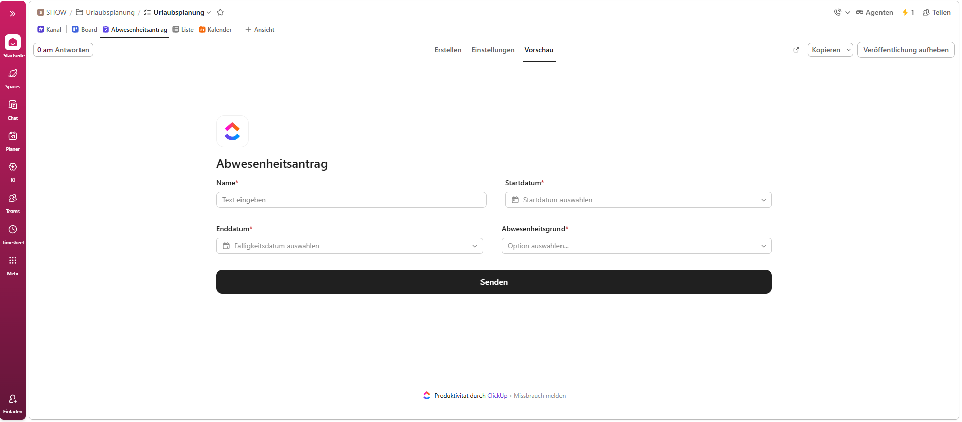 ClickUp Template Urlaubsplanung